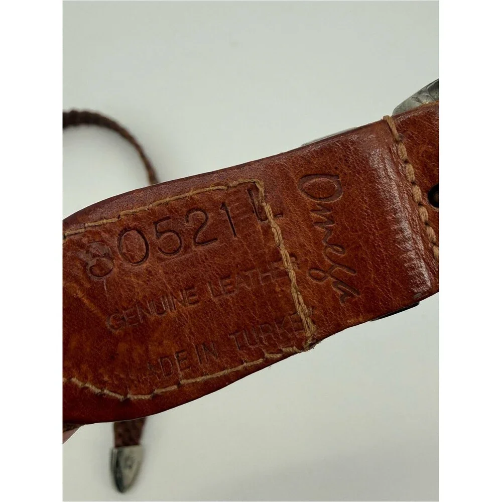 Omega Brown Braided Leather Belt Western Size Large Made in Turkey Classic